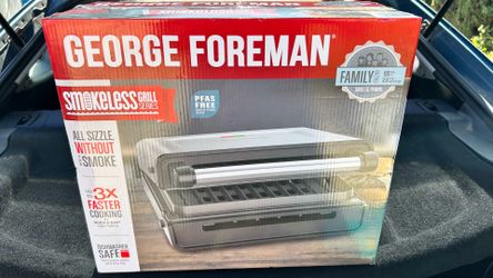 George Foreman 4–6 Serving Electric Indoor Grill, Contact Smokeless Grilling with Removable Plates and Drip Tray, Stainless Steel Housing