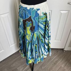 🦚 Vintage Bebe Vintage Flared Sequined Blue & Green Peacock Skirt Size Medium