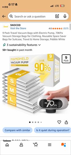 SNOCOD 9-Pack Vacuum Storage Bags with Electric Pump