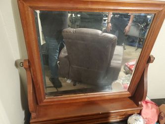 Vintage Wooden Tabletop Swivel Vanity Mirror