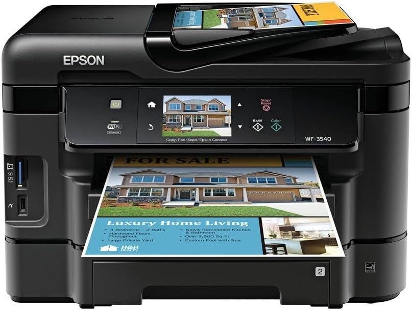 Epson WorkForce WF-3540 Wireless All-in-One Color Inkjet Printer, Copier, Scanner, 2-Sided Duplex, ADF, Fax. Prints from Tablet/Smartphone. AirPrint C