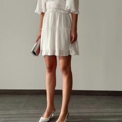 White Ruffle V-Neck Mini Dress
