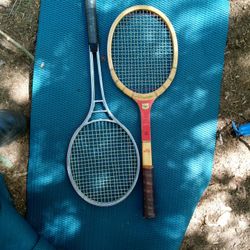 Pair Of Tennis Rackets One Is A Wooden Vintage Sylinder