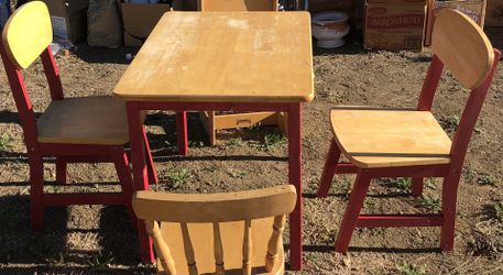 All Wood Child’s Table With Red Trim