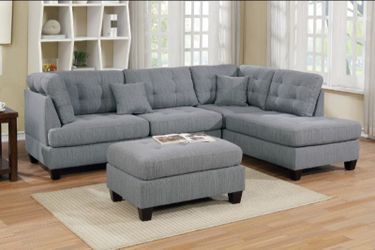 New Gray Or Brown Fabric Sectional Sofa with Ottoman