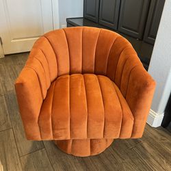 Brand New Orange Velvet Swivel Accent Chair 