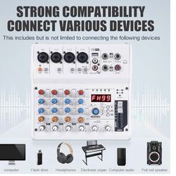 GX-06 White 6-Channel Portable Audio Mixer with 99 Sound 