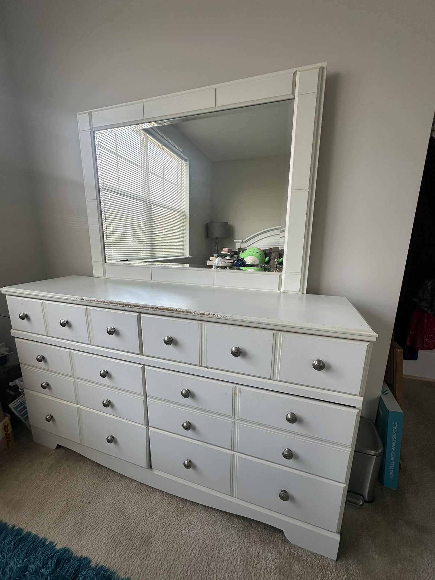 Wood White Dresser with Mirror for sale