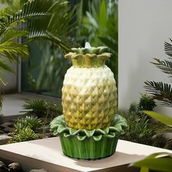 17" Tabletop Water Fountain, Pineapple Glazed Ceramic Indoor Water Fountains F1900