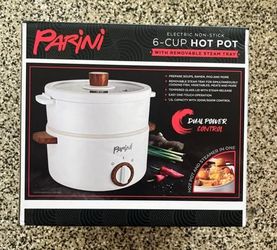 Parini Electric 6 Cup Hot Pot with Steamer Tray, 1.5L, New in Box