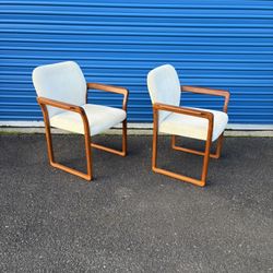 Mid Century Modern Solid Teak Matching Arm Chairs