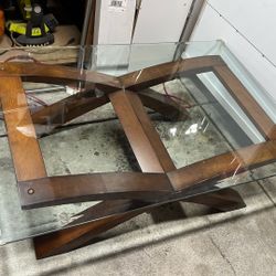 Glass Wood Coffee Table 