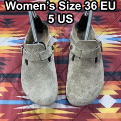 Birkenstock Beige Boston Slides Suede Leather Taupe Women’s 5 US 36 EU