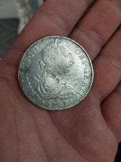 Silver 1787 MO FM Eight Reales Silver Choped Marks In Center Slightly Bent In Center But Looks Good For Age