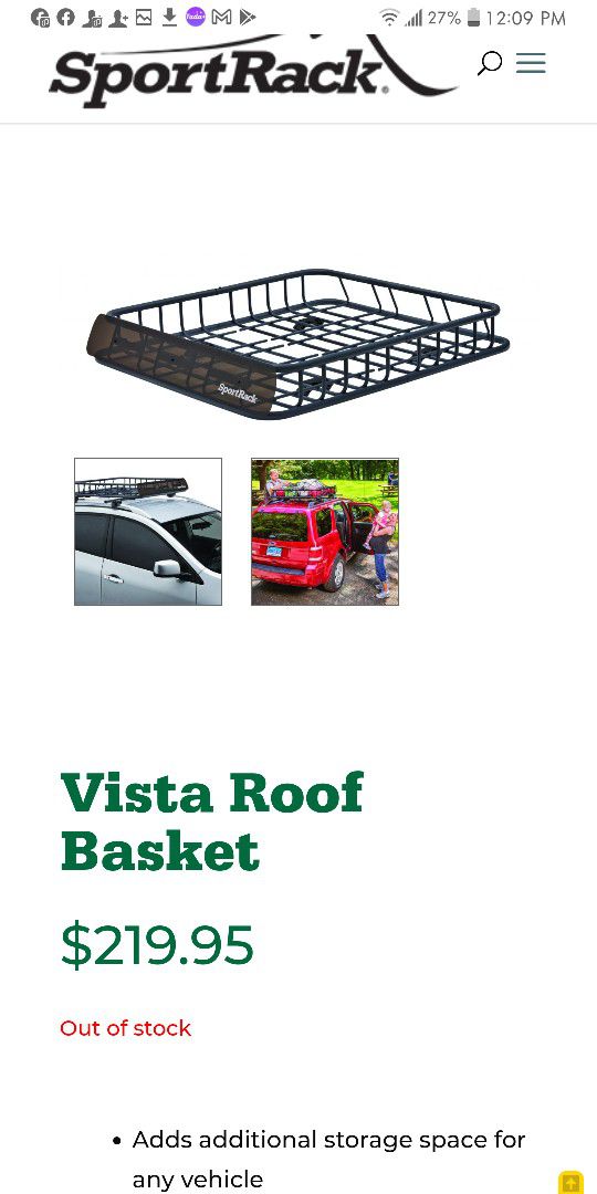 Brand New In Box Vista Roof Basket