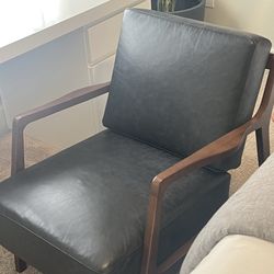 Black leather chair & ottoman