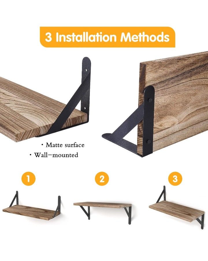 Set Of 4 Rustic Wood Floating Shelves 