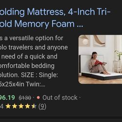New Folding Mattress 4 inch Tri-Fold  Memory Foam