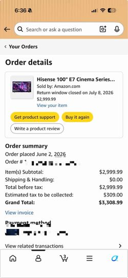 Like-new Hisense 100” E7 Cinema Series Mini-LED 4K Smart Fire TV (2026 model)