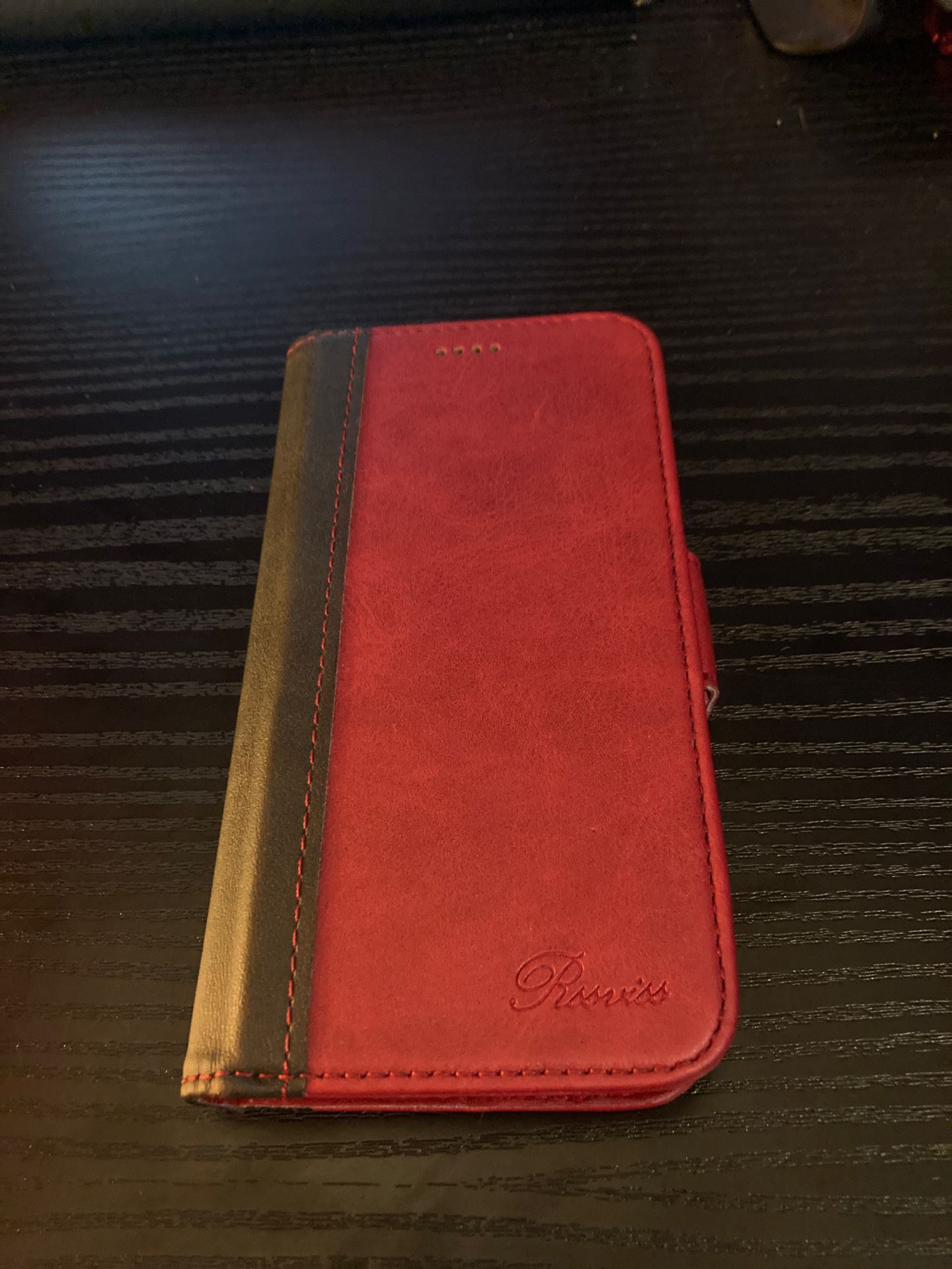 Red and black wallet case for iPhone X with condom sticker 🤘