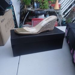 Clear Strap Slide Glitter Wedge Slip-on Sandals