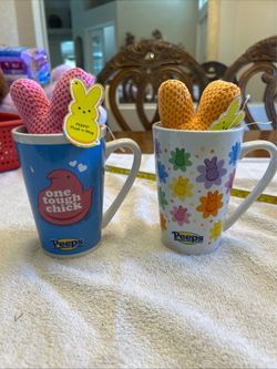 SET OF 2 Peeps Stuffed Bunny Coffee Mug Collector Item Easter Bunny Gift RARE