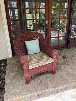 Red Wicker Outdoor Armchair with Cushion