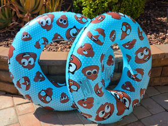 Pair of 2 Poop Emoji Inflatable Pool Inner Tubes 32" / Swim Rings – Light Blue