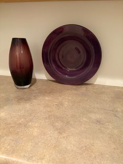 Purple Glass Vase and Plate Set