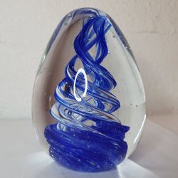 Murano Style Art Glass 4.5" Egg Paperweight Cobalt Blue Swirl Dynasty Gallery 