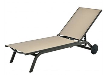 Aluminum Fabric Outdoor Patio Lounge Chair With Adjustable Reclining -Brown