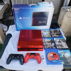 New Red Chrome Playstation 4 Customize PS4 500gb with 1 Red Controller $180! GTA5 $20! Or combo $280! 6 Games n 2 Controller