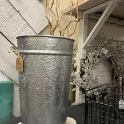 Large Galvanized Vintage Vase or Umbrella Holder