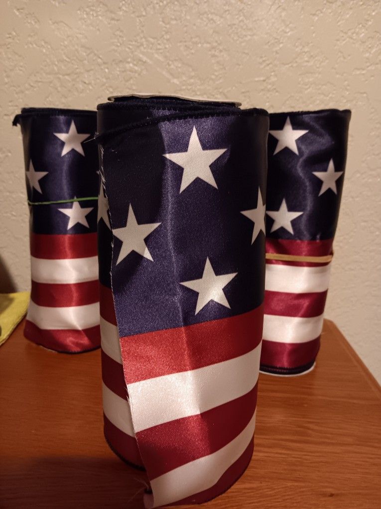 3 Spools of Wired Red, White, and Blue Ribbon