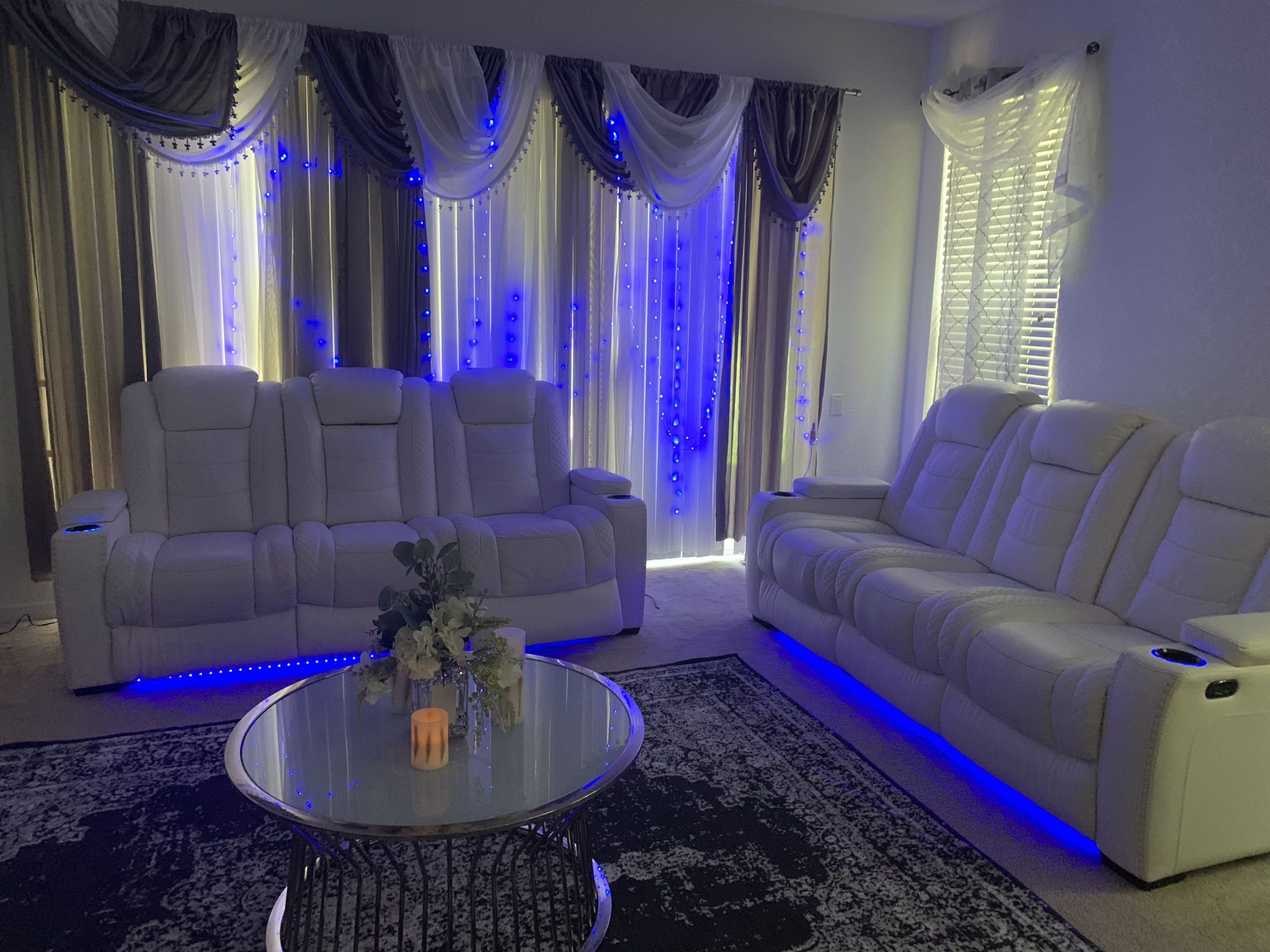 CHEAP!! TWO!! Modern White Leather Party Sofa with LED Lights