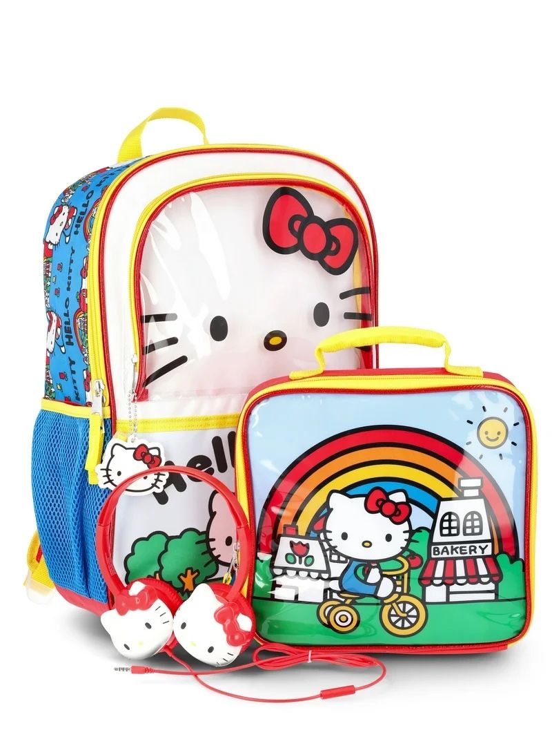Hello Kitty Girls 17" Summer Day Backpack, Lunch Box, and Headphones Set