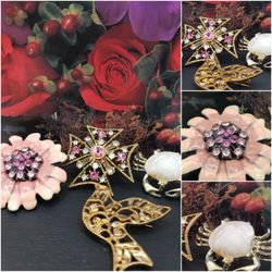 Vintage Crystal BROOCH LOT, 4 BEAUTIFUL vINTAGE BROOCH, excellent condition. #930
