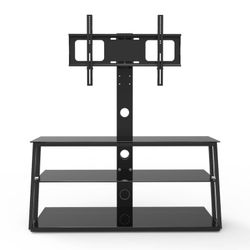 Height and Angle Adjustable Multi-Function Tempered Glass Metal Frame Floor TV Stand