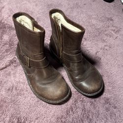 Sz7w Ugg Distressed Leather Sheepskin Boots-Preowned 