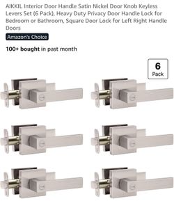 Interior Door Handle Satin Nickel Door Knob Keyless Levers Set (6 Pack)
