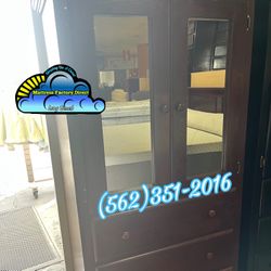 Brown Pinewood Wardrobe Dresser With Mirror