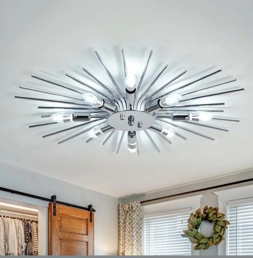 ZGLAOJT Modern 8- Light Metal Ceiling Light, Semi Flush Mount, Silver