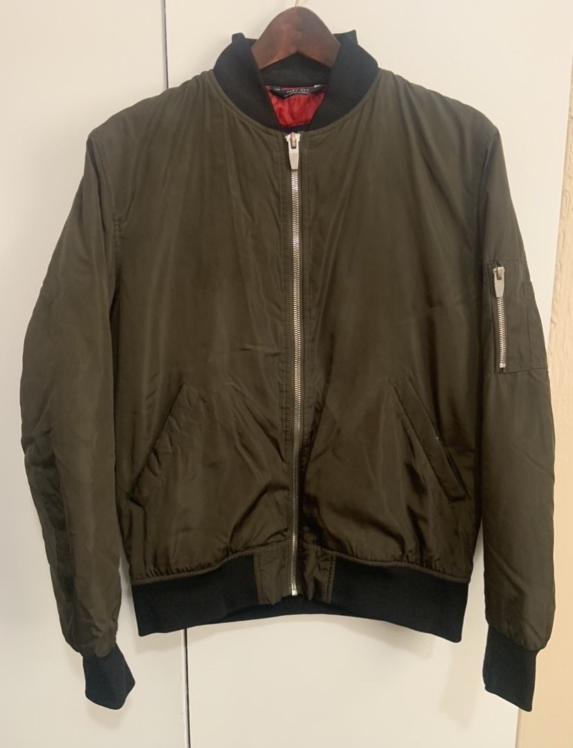 Zara Olive Green Bomber Jacket (Size: Medium)- $50