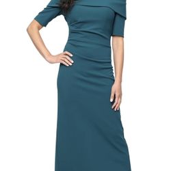 Alex Evenings Women's Long Off The Shoulder Dress  Color: Deep Teal Crepe Size: 10  Fabric type 96% Polyester, 4% Spandex Care instructions Hand Wash 