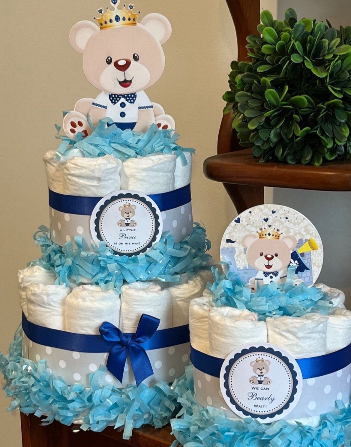 ROYAL BEAR LITTLE PRINCE boy blue baby shower diaper cake party gifts