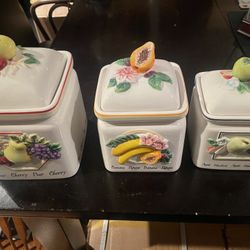 Italian Vintage And Rare Tuscany Canisters Hand Painted By Ganz