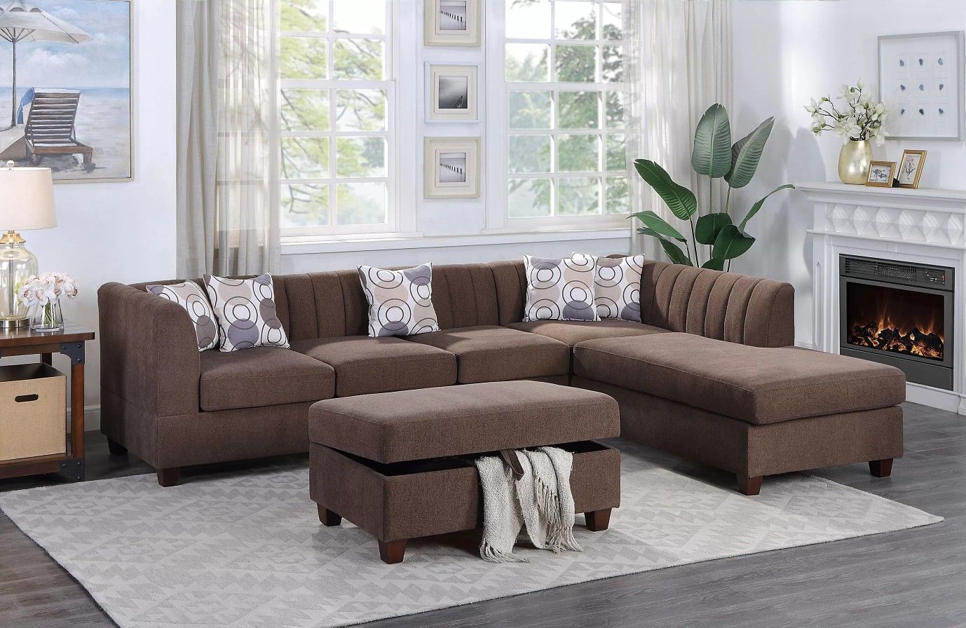 3-Piece Sectional Set W/ Ottoman
3pc Reversible Sectional Sofa Set W/ Storage Ottoman-Chocolate 🔥 Juego De Sofas Color Cafe Nuevos En Caja