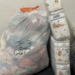 Baby Girl 0-3 Clothes With 144 Size 1 Huggie Diapers 