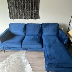 Couch For Sale! Blue, 82” With Ottoman Extension