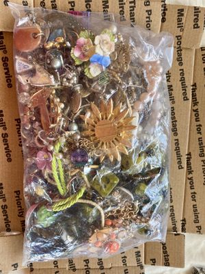 Photo Broken Vintage Jewelry Lot #1, fills a USPS Small Flat Rate Box for Crafting or Repair